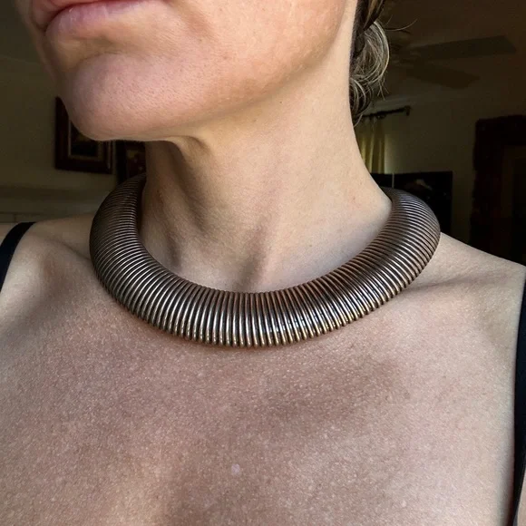 Vintage Brutalist style Statement Gold Coil Necklace - Picture 3 of 5